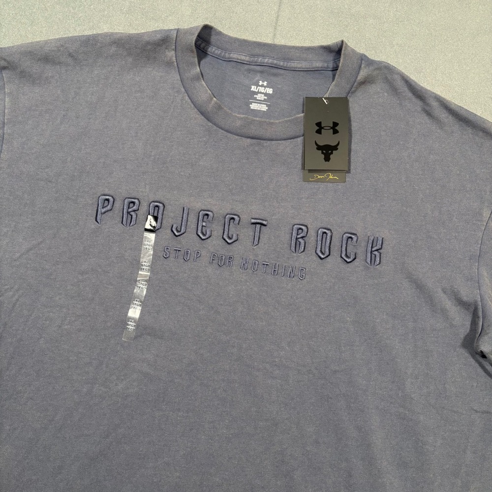 Project Rock 'Stop for Nothing' Graphic T Embroidered X-Large Blue Loose Fit